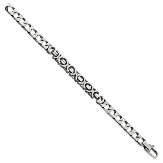 925 Sterling Silver 7.88mm Antiqued Brushed Curb/Circles Bracelet 8.5 inch