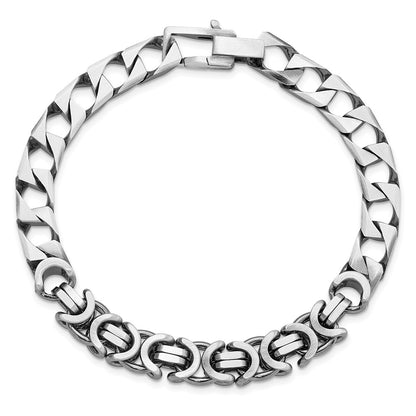 925 Sterling Silver 7.88mm Antiqued Brushed Curb/Circles Bracelet 8.5 inch