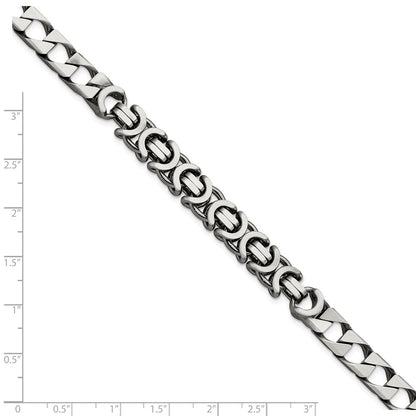 925 Sterling Silver 7.88mm Antiqued Brushed Curb/Circles Bracelet 8.5 inch