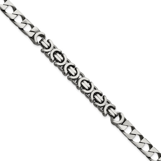 925 Sterling Silver 7.88mm Antiqued Brushed Curb/Circles Bracelet 8.5 inch