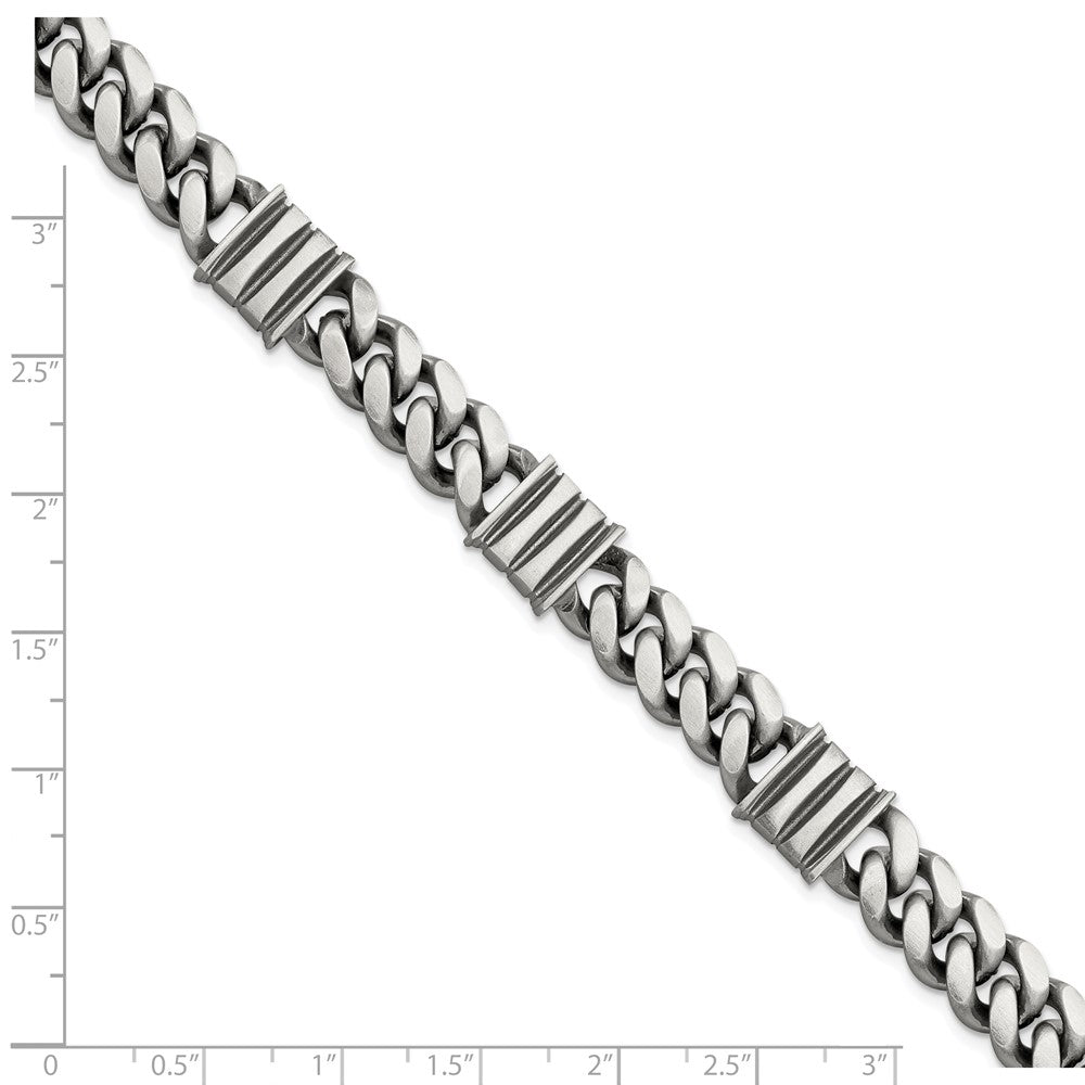 925 Sterling Silver 11.2mm Antiqued Brushed Curb/Bar Bracelet 8.5 inch