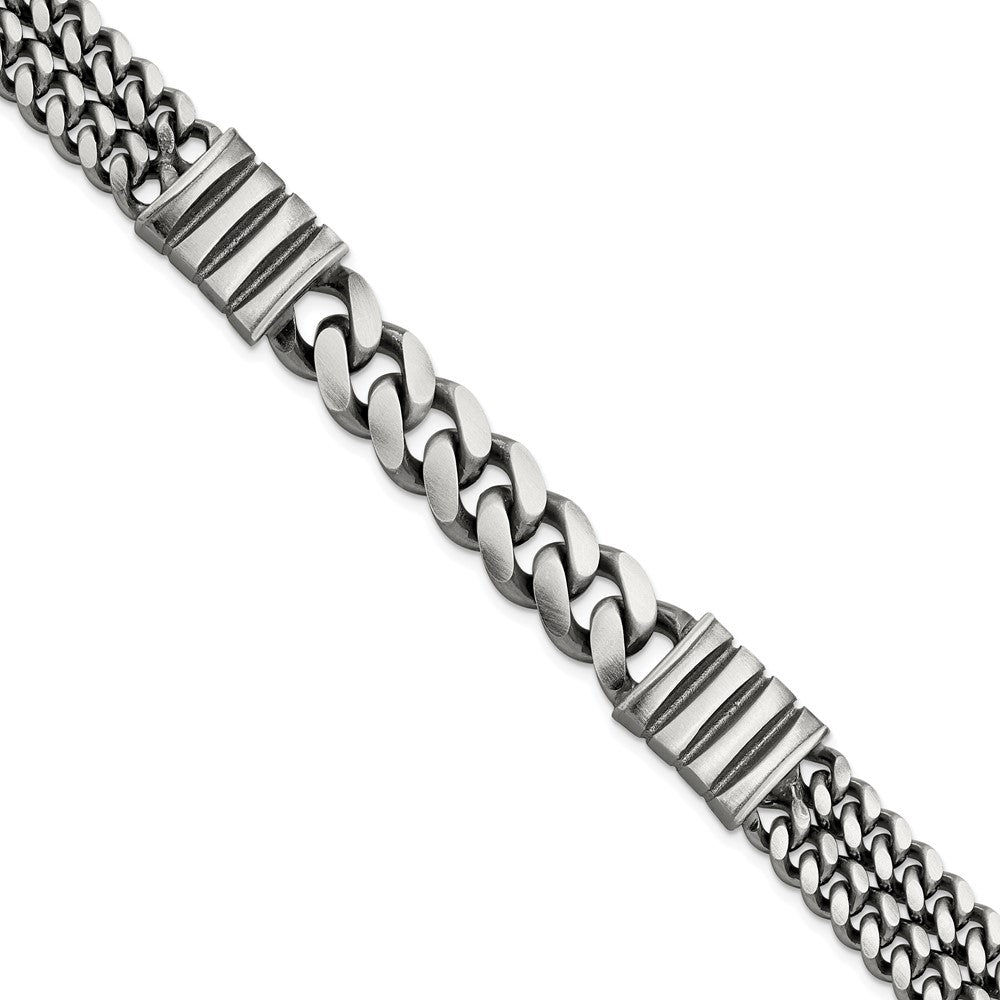 925 Sterling Silver 13.25mm Antiqued Brush Double Curb Bracelet 8.5 inch