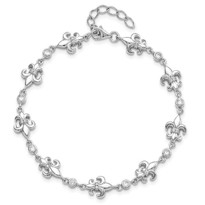 925 Sterling Silver Rhodium-plated Cubic Zirconia Fleur de Lis Bracelet 8 inch