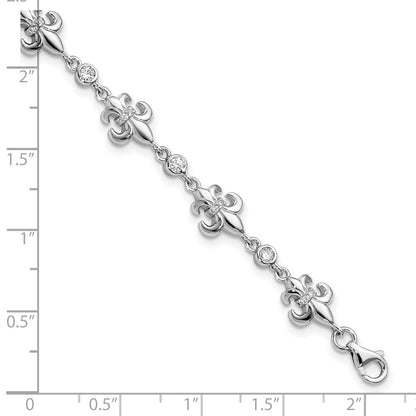 925 Sterling Silver Rhodium-plated Cubic Zirconia Fleur de Lis Bracelet 8 inch