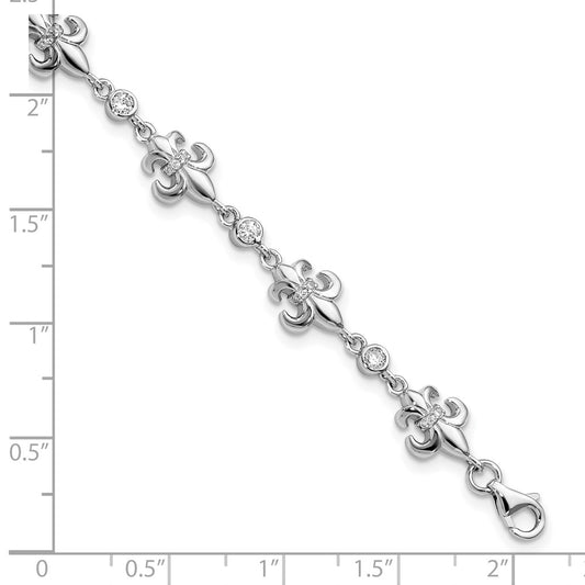 925 Sterling Silver Rhodium-plated Cubic Zirconia Fleur de Lis Bracelet 8 inch