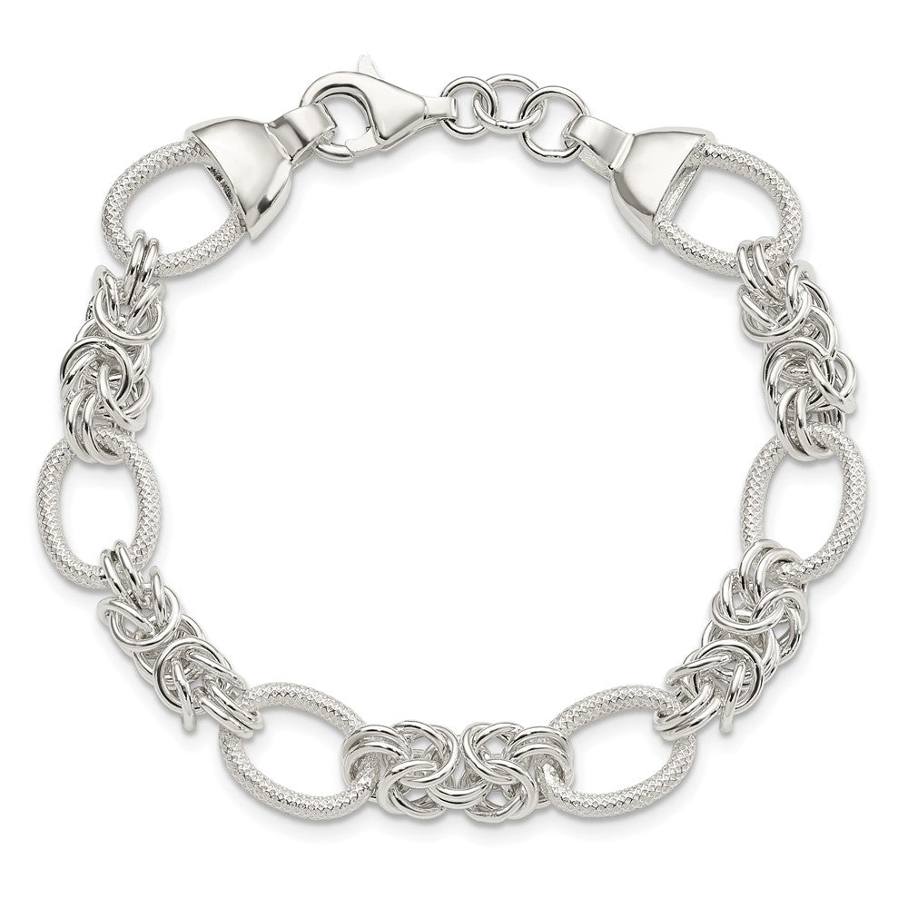 925 Sterling Silver 10.15mm Polished and Texture Fancy Link Bracelet 7.5 inch