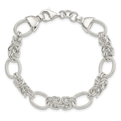 925 Sterling Silver 10.15mm Polished and Texture Fancy Link Bracelet 7.5 inch