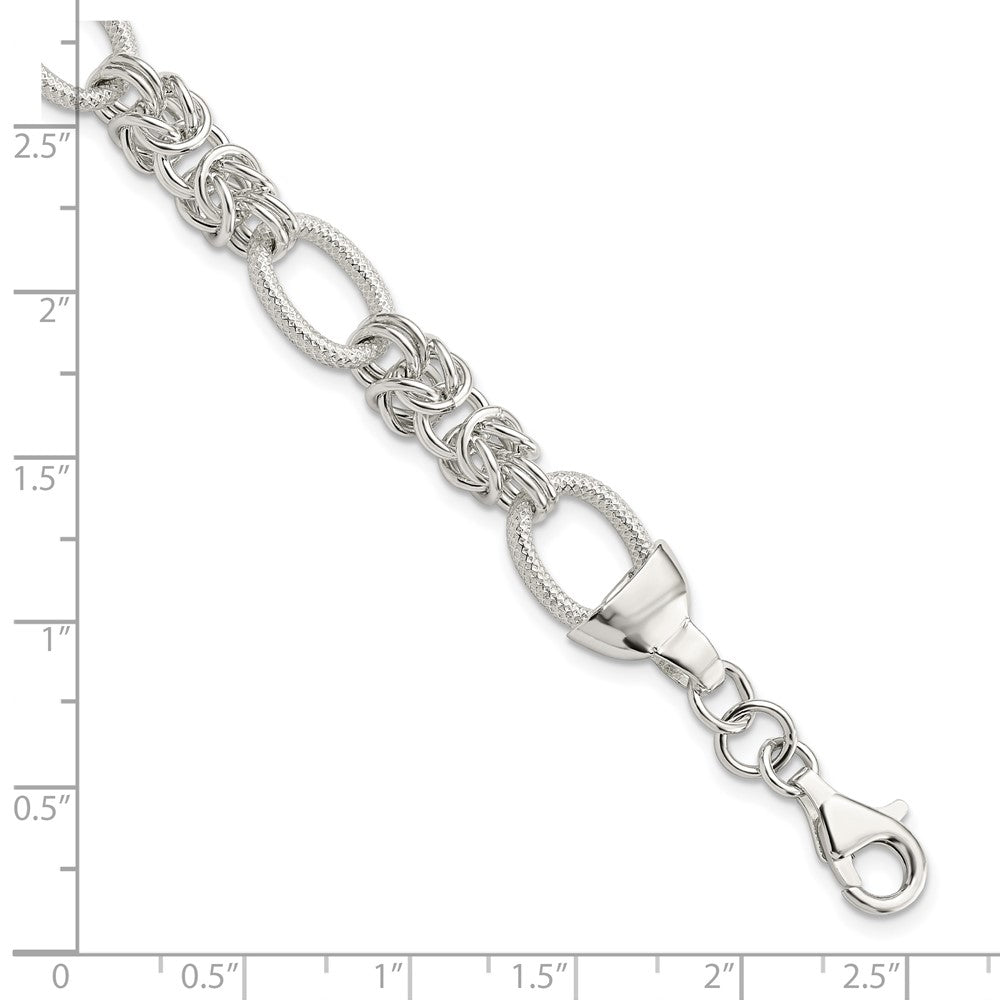925 Sterling Silver 10.15mm Polished and Texture Fancy Link Bracelet 7.5 inch