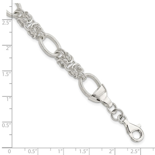 925 Sterling Silver 10.15mm Polished and Texture Fancy Link Bracelet 7.5 inch