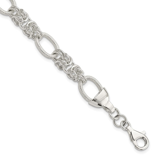 925 Sterling Silver 10.15mm Polished and Texture Fancy Link Bracelet 7.5 inch