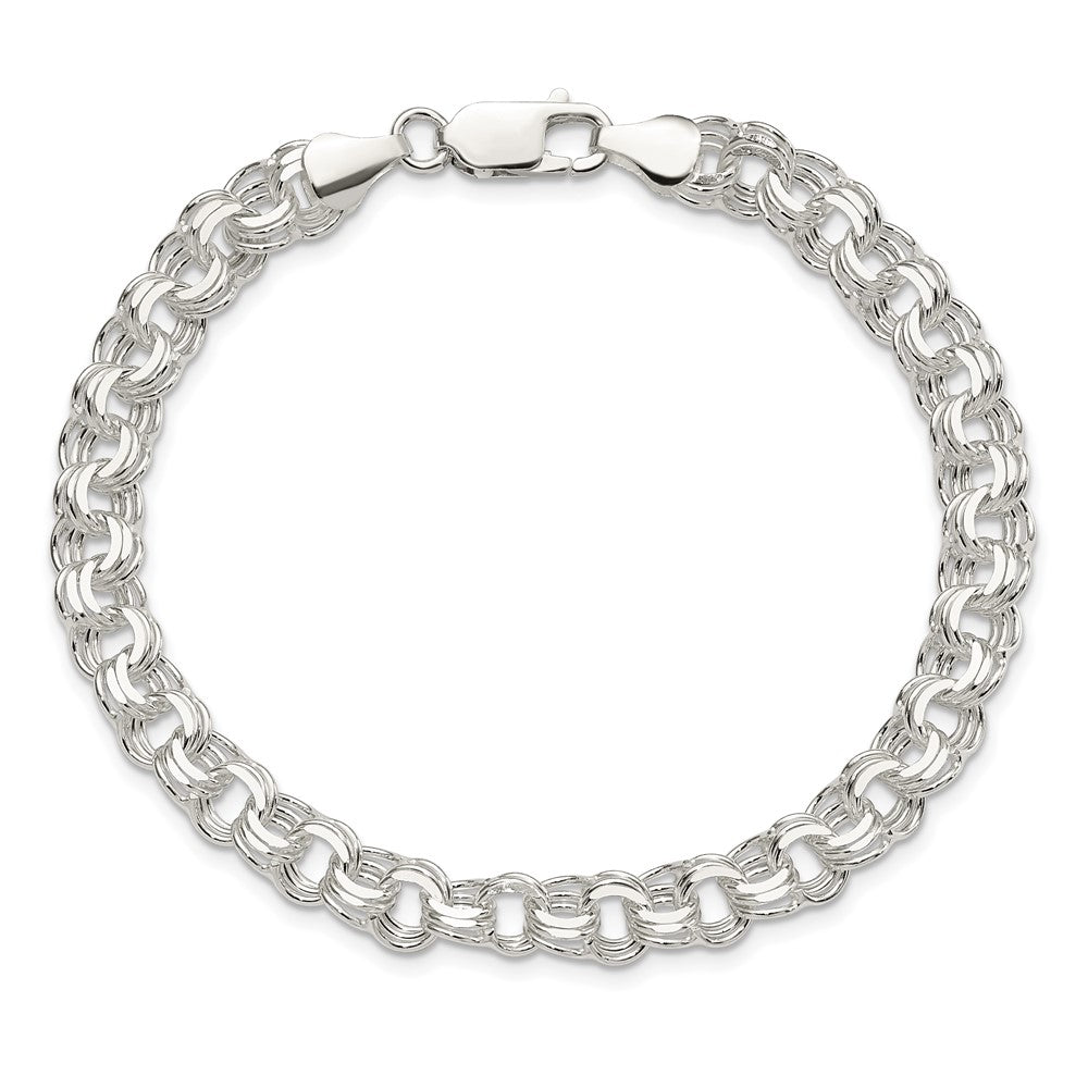 925 Sterling Silver 7mm Polished Triple Link Charm Bracelet 8 inch