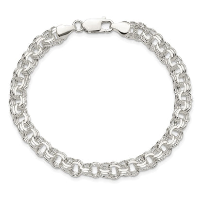 925 Sterling Silver 7mm Polished Triple Link Charm Bracelet 8 inch