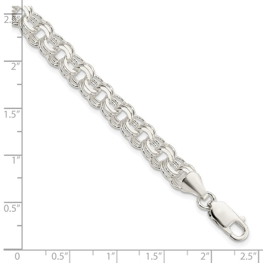 925 Sterling Silver 7mm Polished Triple Link Charm Bracelet 8 inch