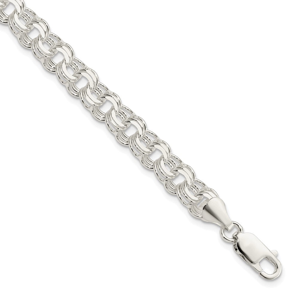 925 Sterling Silver 7mm Polished Triple Link Charm Bracelet 8 inch