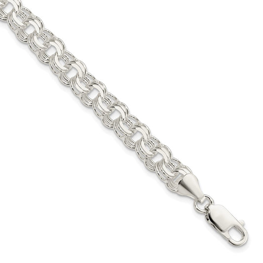 925 Sterling Silver 7mm Polished Triple Link Charm Bracelet 8 inch