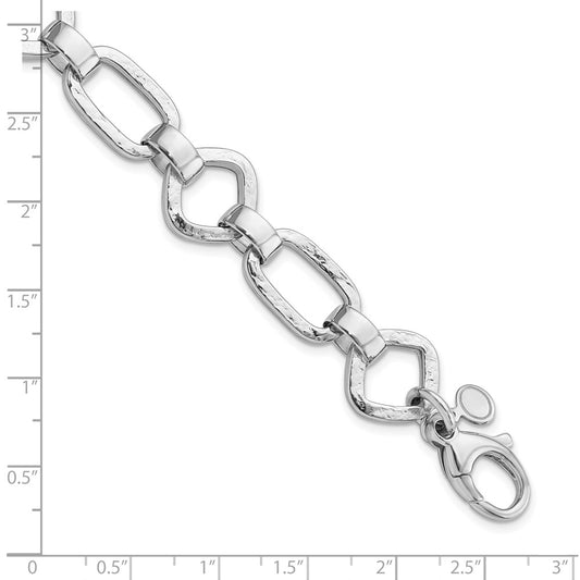 925 Sterling Silver 14.65mm Rhodium-plated Hamm ered Geometric Bracelet 7.5 inch