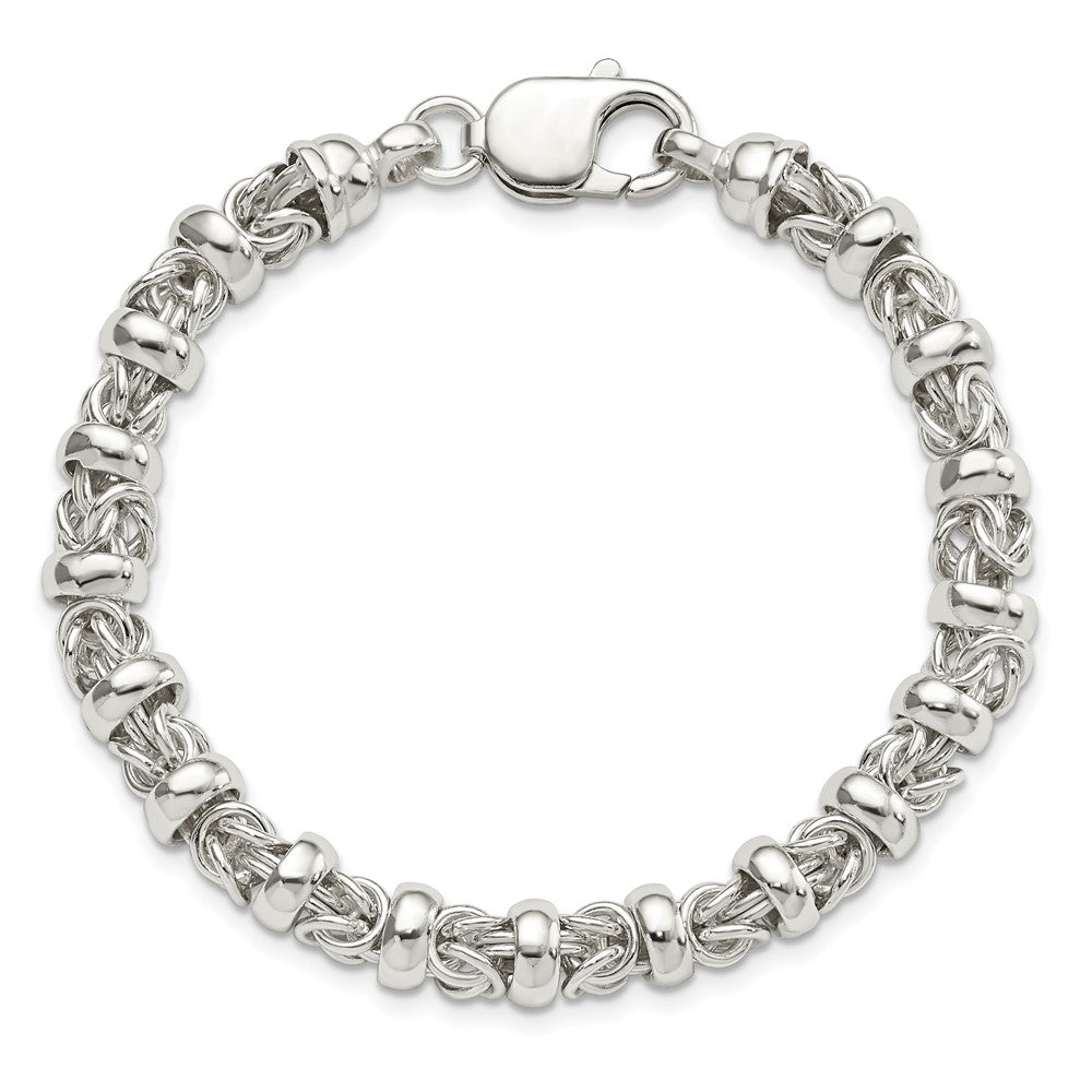 925 Sterling Silver 7.3mm Fancy Byzantine Bracelet 7.5 inch