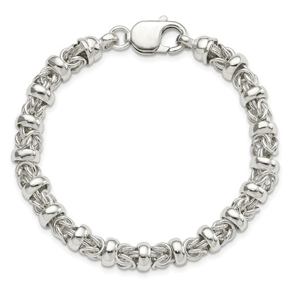 925 Sterling Silver 7.3mm Fancy Byzantine Bracelet 7.5 inch