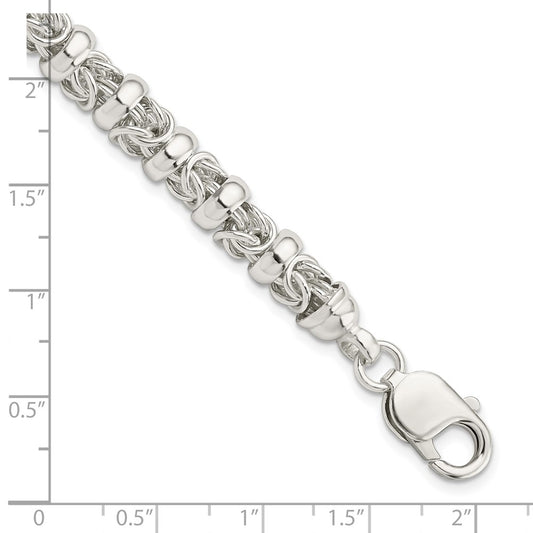 925 Sterling Silver 7.3mm Fancy Byzantine Bracelet 7.5 inch