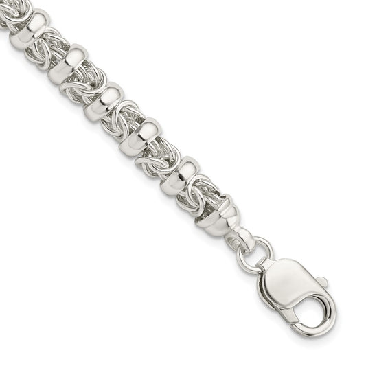 925 Sterling Silver 7.3mm Fancy Byzantine Bracelet 7.5 inch