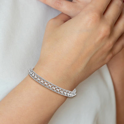 925 Sterling Silver 7.81mm Rhodium-plated Polished Bracelet 7.5 inch
