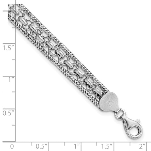 925 Sterling Silver 7.81mm Rhodium-plated Polished Bracelet 7.5 inch