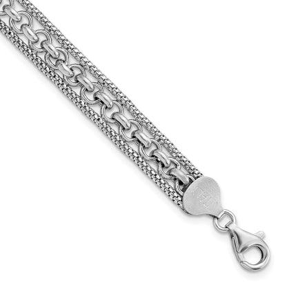 925 Sterling Silver 7.81mm Rhodium-plated Polished Bracelet 7.5 inch
