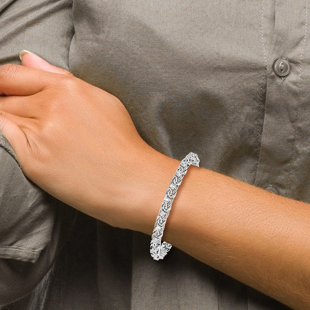 925 Sterling Silver Rhodium-plated Polished Clear Cubic Zirconia Flat Link Bracelet 7.5 inch