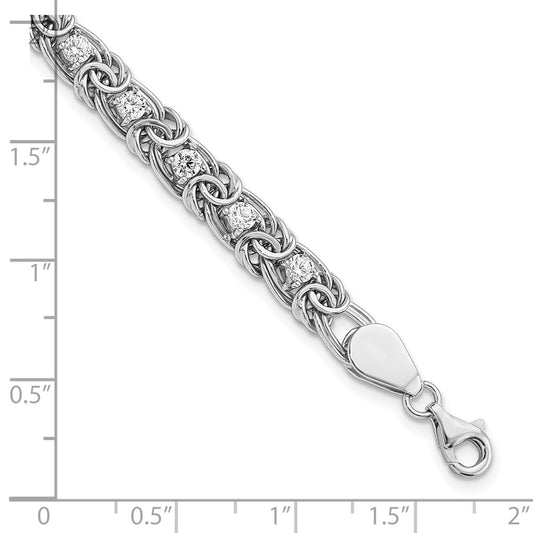 925 Sterling Silver Rhodium-plated Polished Clear Cubic Zirconia Flat Link Bracelet 7.5 inch