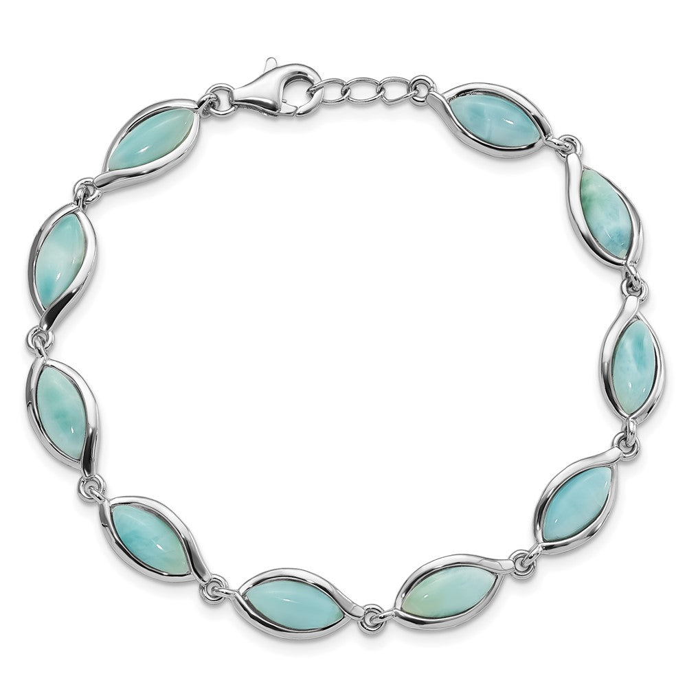 925 Sterling Silver Rhodium-plated Polished Marquise Shape Larimar Bracelet 8 inch