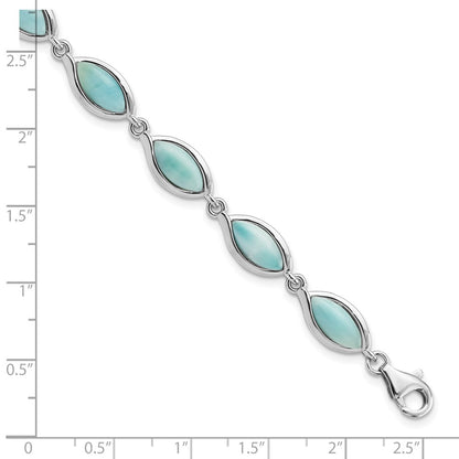925 Sterling Silver Rhodium-plated Polished Marquise Shape Larimar Bracelet 8 inch