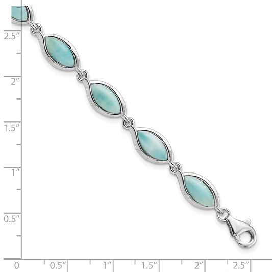925 Sterling Silver Rhodium-plated Polished Marquise Shape Larimar Bracelet 8 inch