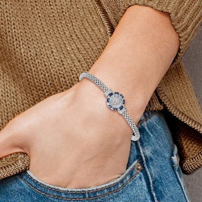 925 Sterling Silver Rhodium-plated Polished Blue & White Cubic Zirconia Bracelet 7 inch