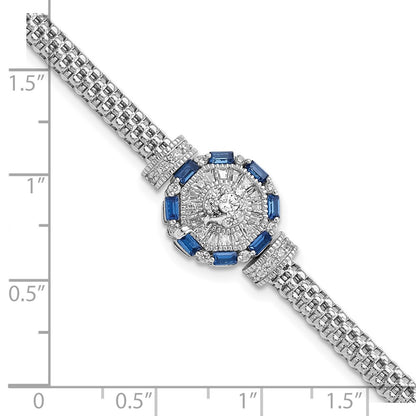925 Sterling Silver Rhodium-plated Polished Blue & White Cubic Zirconia Bracelet 7 inch