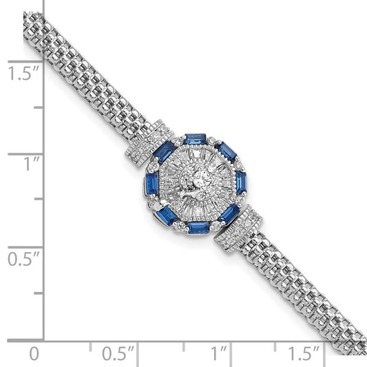 925 Sterling Silver Rhodium-plated Polished Blue & White Cubic Zirconia Bracelet 7 inch