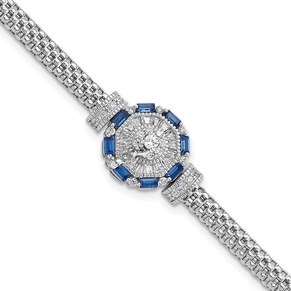 925 Sterling Silver Rhodium-plated Polished Blue & White Cubic Zirconia Bracelet 7 inch