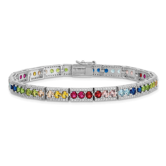 925 Sterling Silver 5.75mm Rhodium-plated Cubic Zirconia and Multicolor Nano Crystals Bracelet 7.5 inch