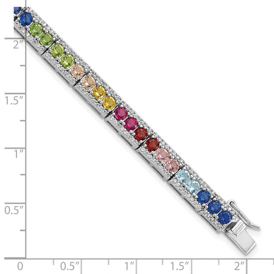 925 Sterling Silver 5.75mm Rhodium-plated Cubic Zirconia and Multicolor Nano Crystals Bracelet 7.5 inch