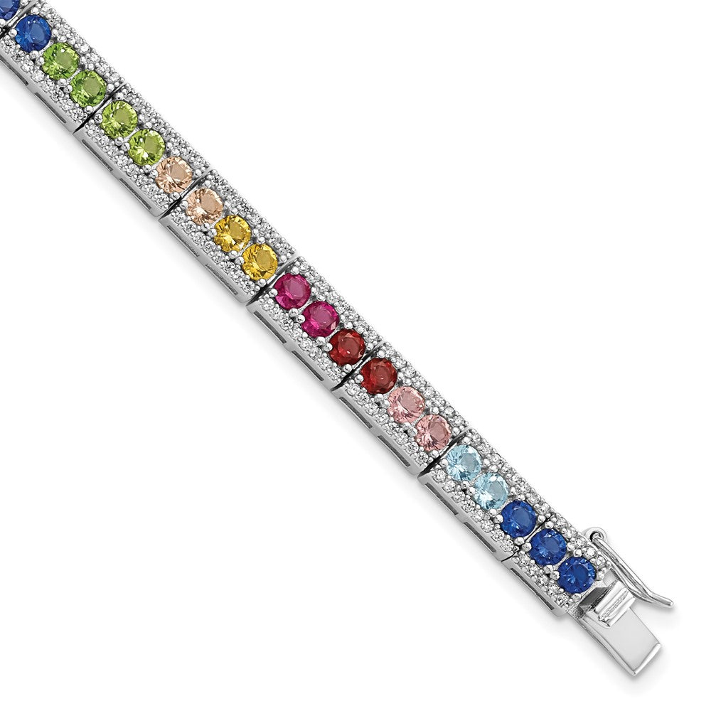 925 Sterling Silver 5.75mm Rhodium-plated Cubic Zirconia and Multicolor Nano Crystals Bracelet 7.5 inch