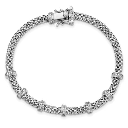 925 Sterling Silver 6.34mm Rhodium-plated Polished Cubic Zirconia Bracelet 7.5 inch