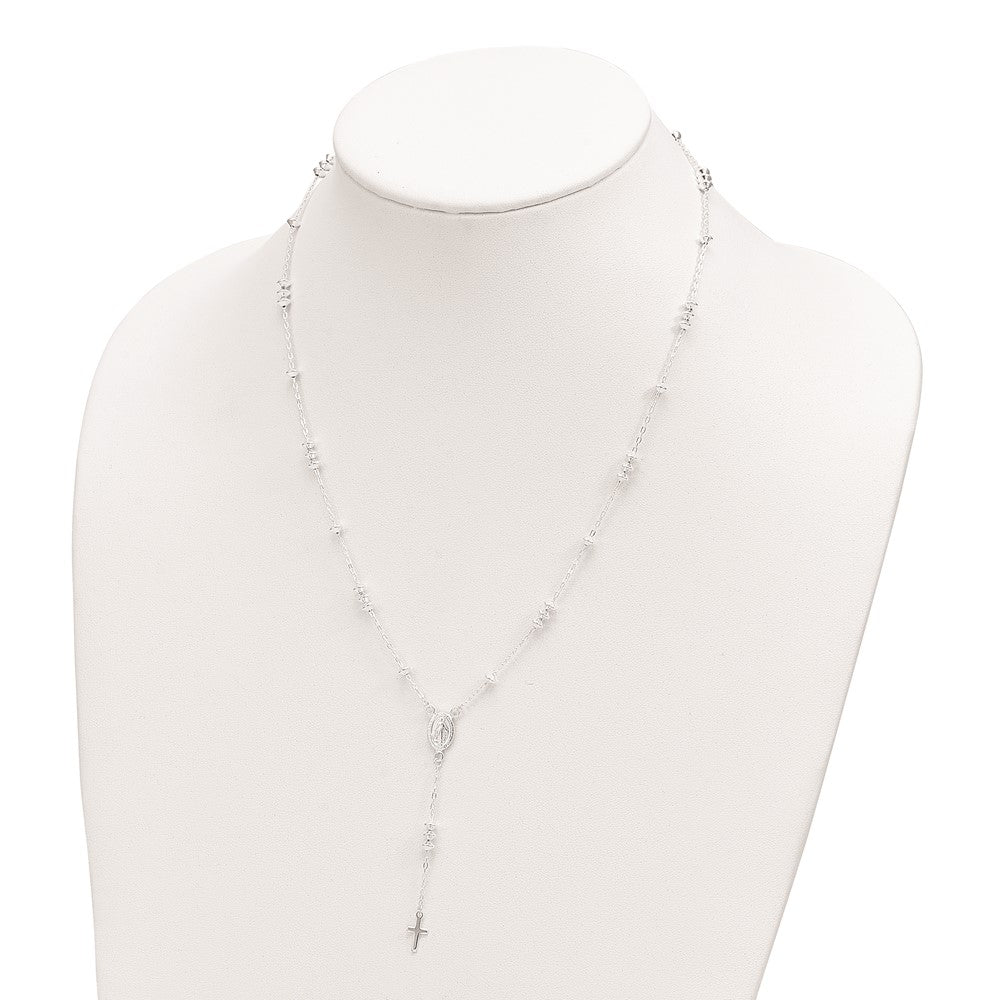 Sterling Silver Polished Mary and Cross Y-drop Necklace 19.75"