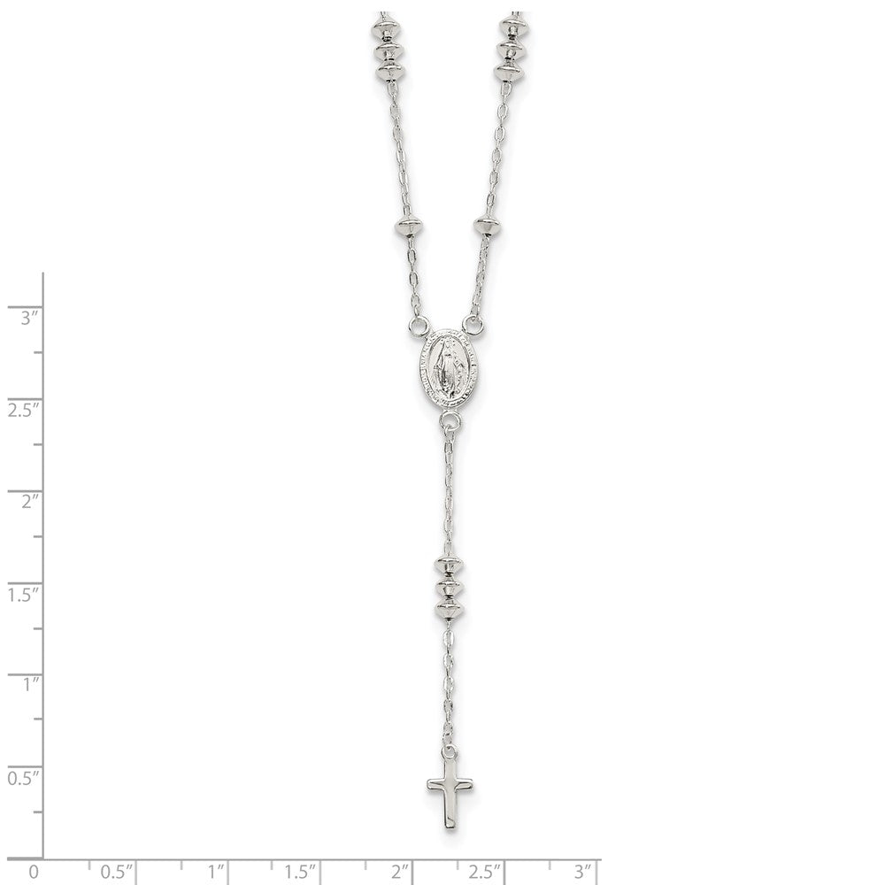 Sterling Silver Polished Mary and Cross Y-drop Necklace 19.75"