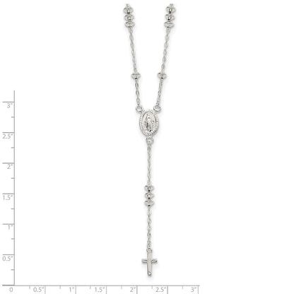Sterling Silver Polished Mary and Cross Y-drop Necklace 19.75"