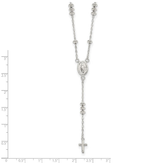Sterling Silver Polished Mary and Cross Y-drop Necklace 19.75"