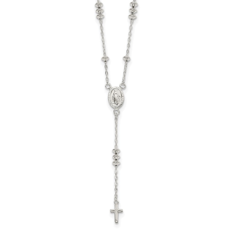 Sterling Silver Polished Mary and Cross Y-drop Necklace 19.75"