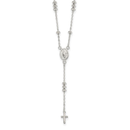 Sterling Silver Polished Mary and Cross Y-drop Necklace 19.75"
