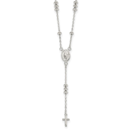 Sterling Silver Polished Mary and Cross Y-drop Necklace 19.75"