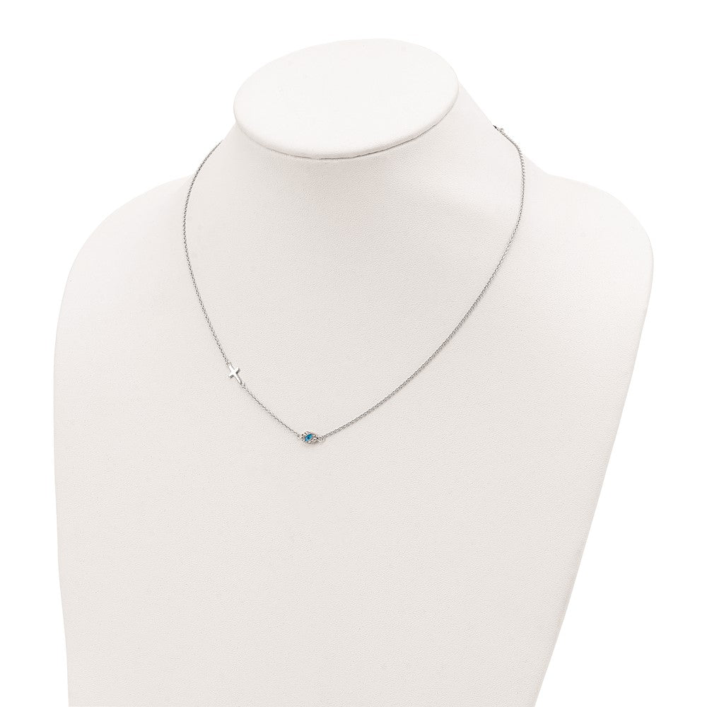 Sterling Silver RH Cubic Zirconia Enamel Cross Eye Pendant Necklace 18.5"