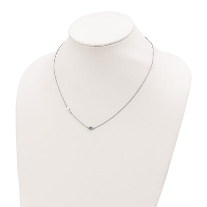 Sterling Silver RH Cubic Zirconia Enamel Cross Eye Pendant Necklace 18.5"