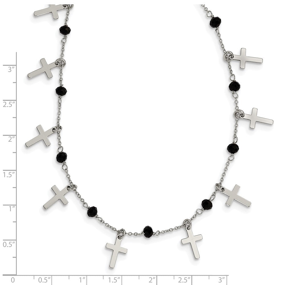 Sterling Silver Black Crystal Cross Necklace 16.25"